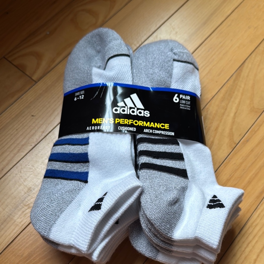 Adidas Men's Performance Low Cut Socks - White and Gray 6 pairs